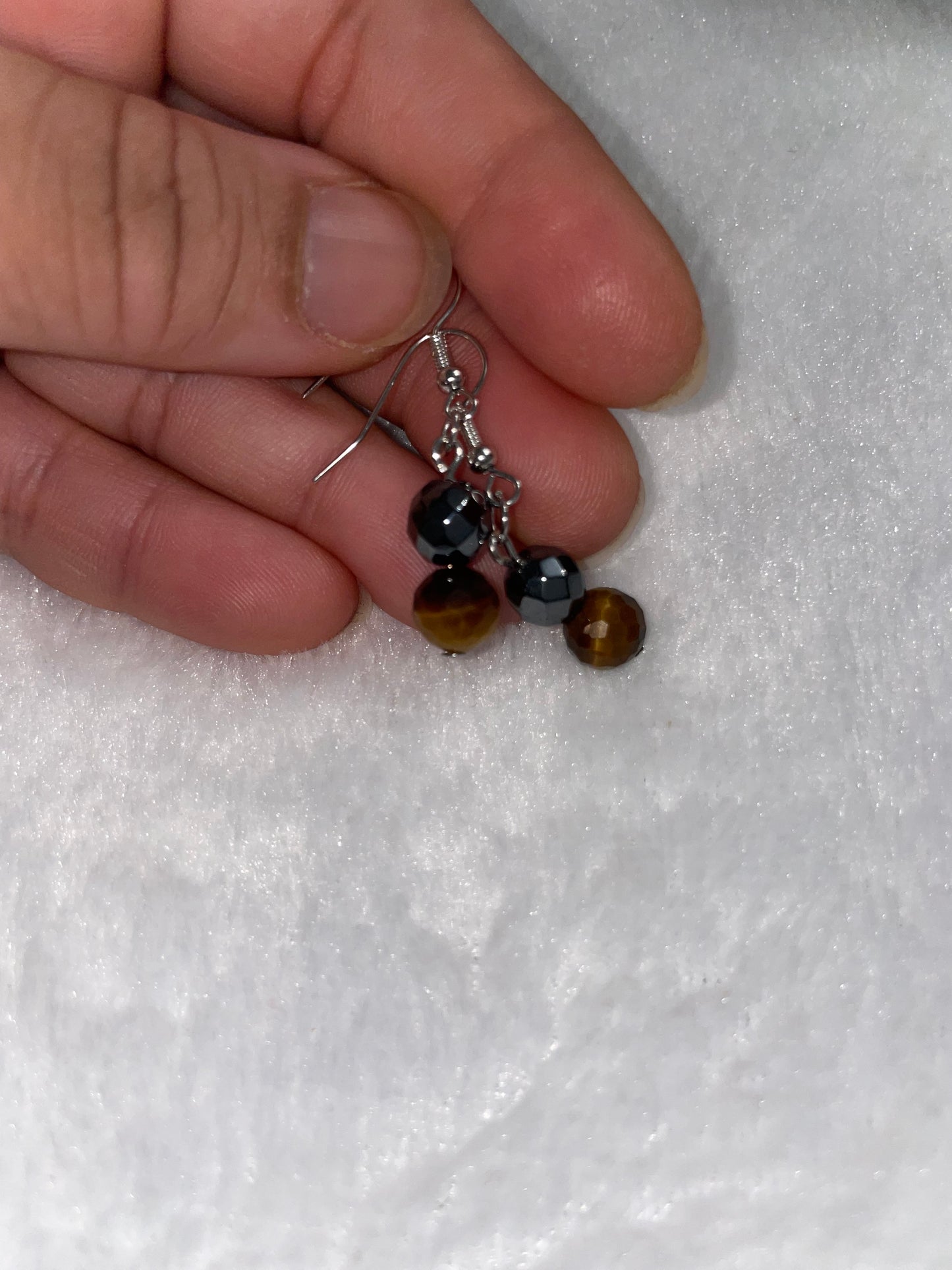 Faceted hematite & tiger’s eye earrings