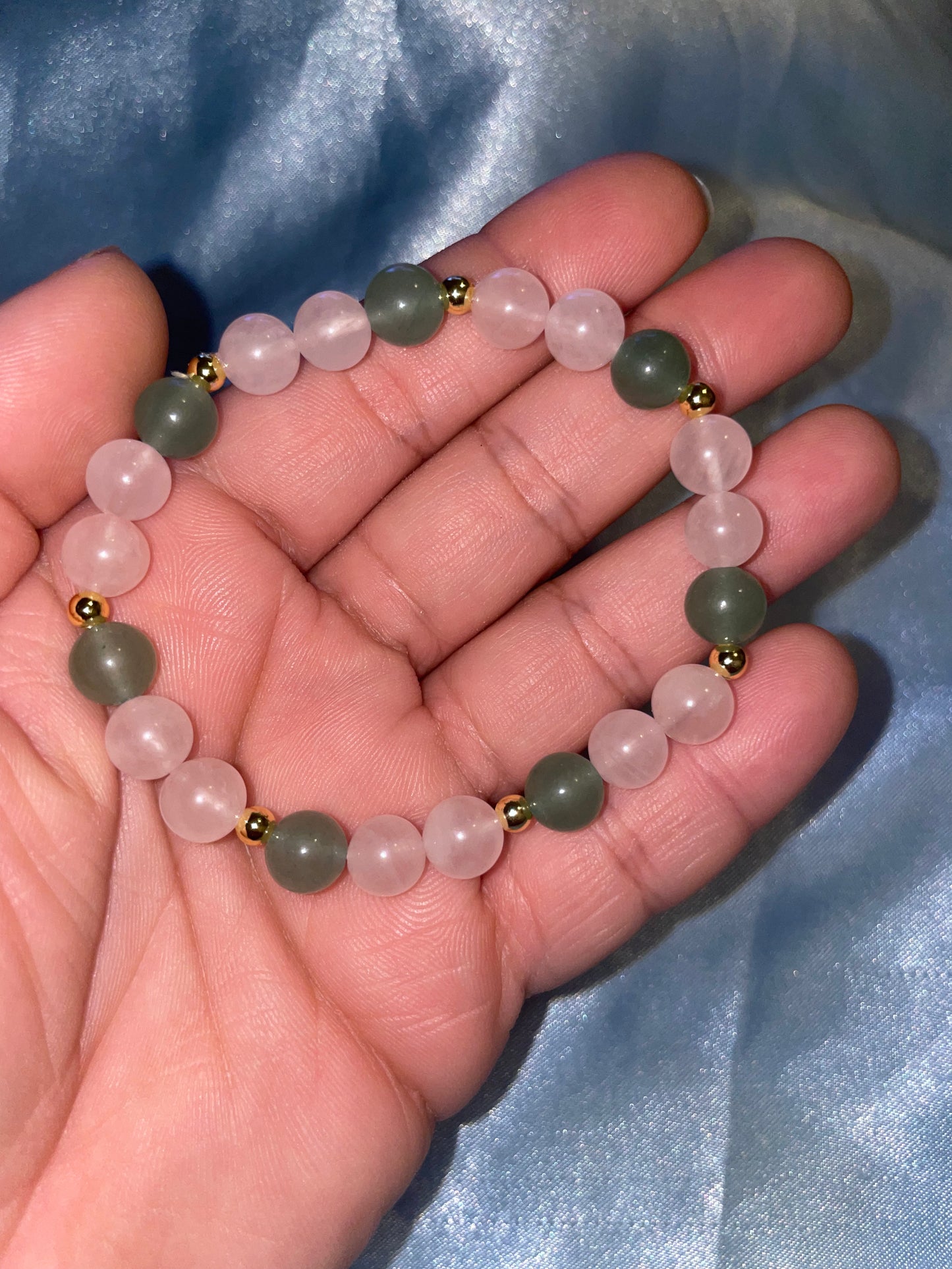 Green aventurine, rose quartz and 18k gold plated bracelet