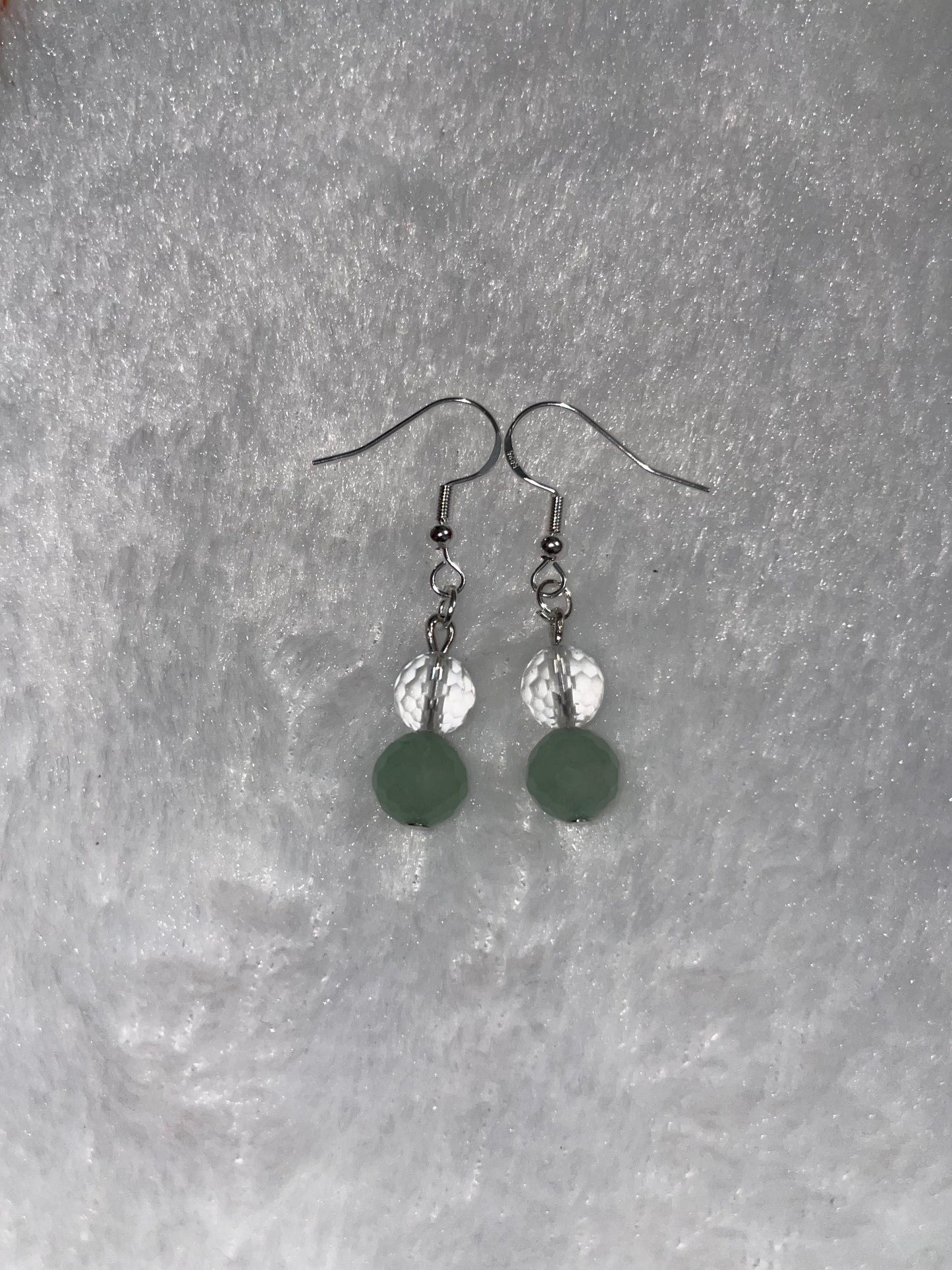 Faceted green aventurine and clear quartz earrings