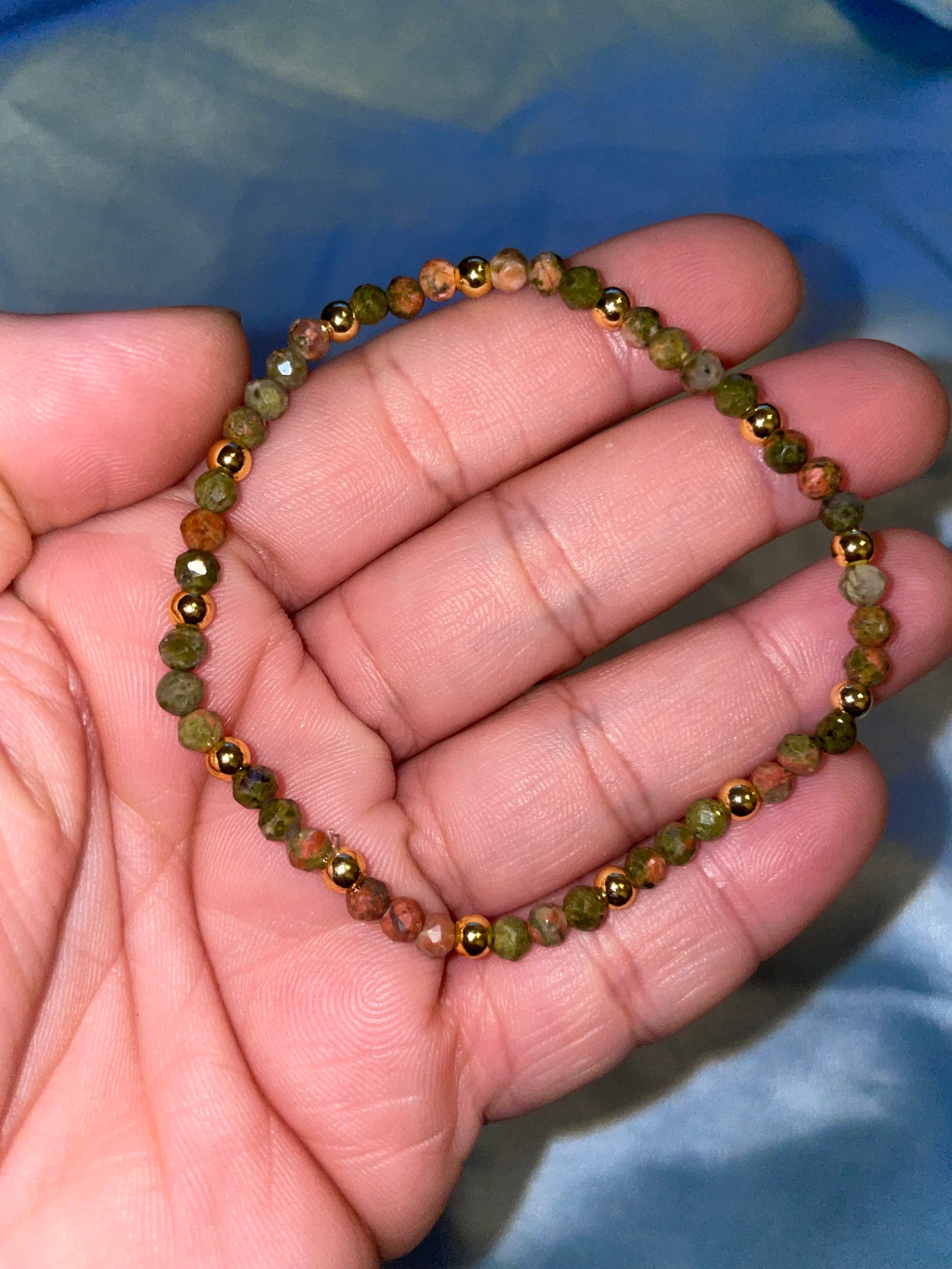 Faceted unakite 18k gold plated bracelet