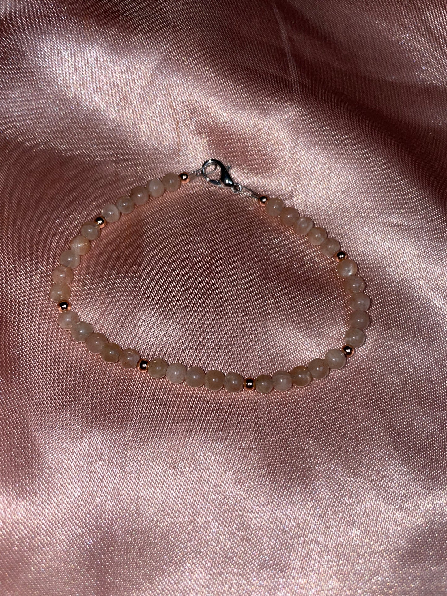 Peach moonstone/sunstone and rose gold plated beads clasp bracelet