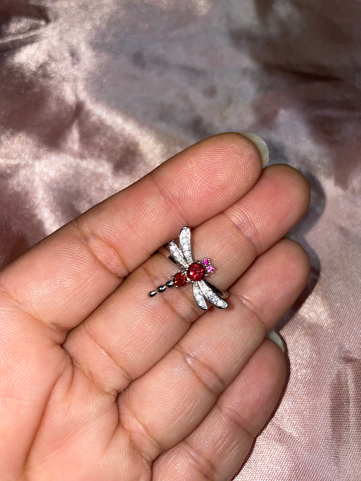 Red garnet dragonfly ring