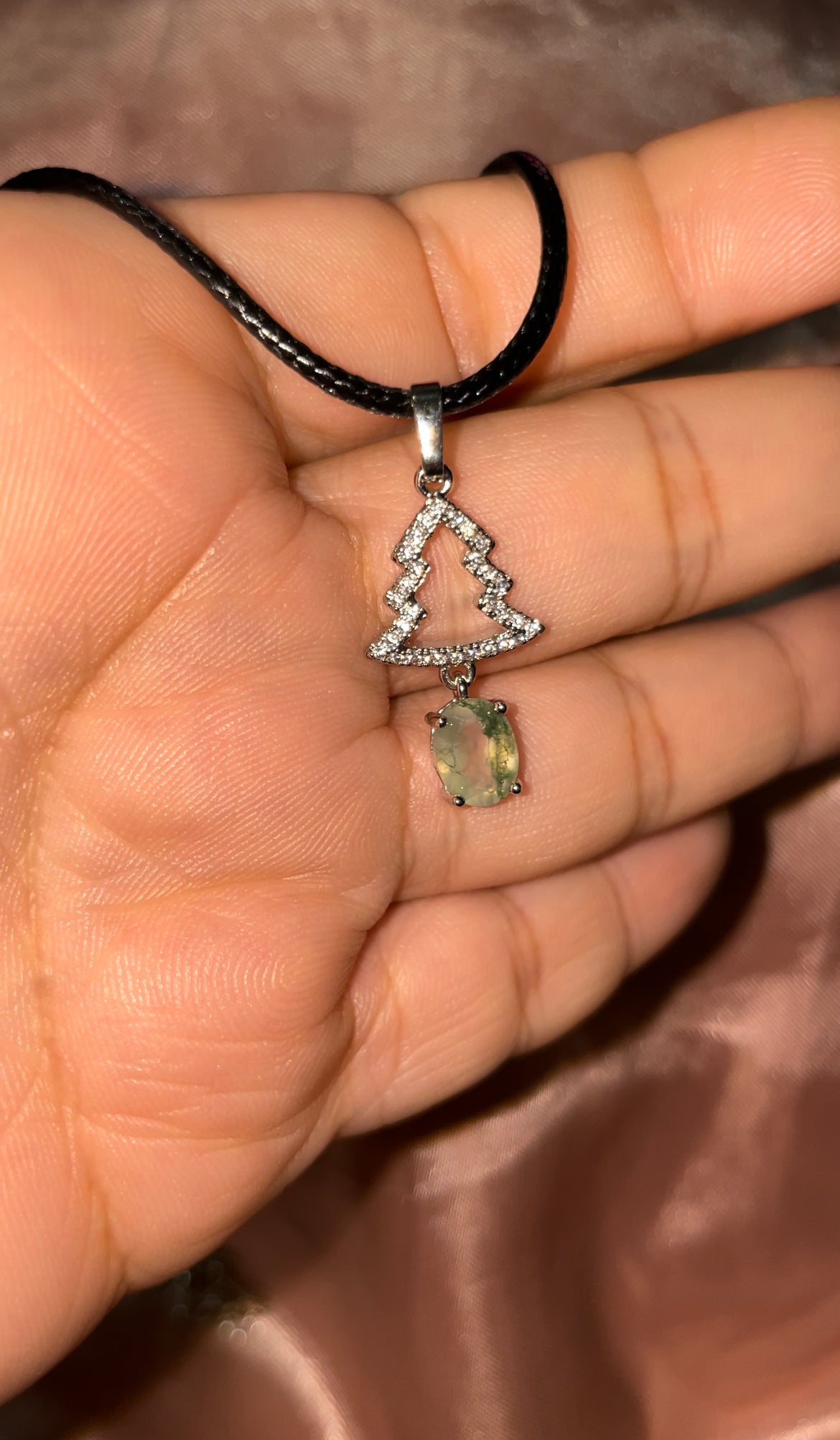 Moss agate Christmas tree pendant