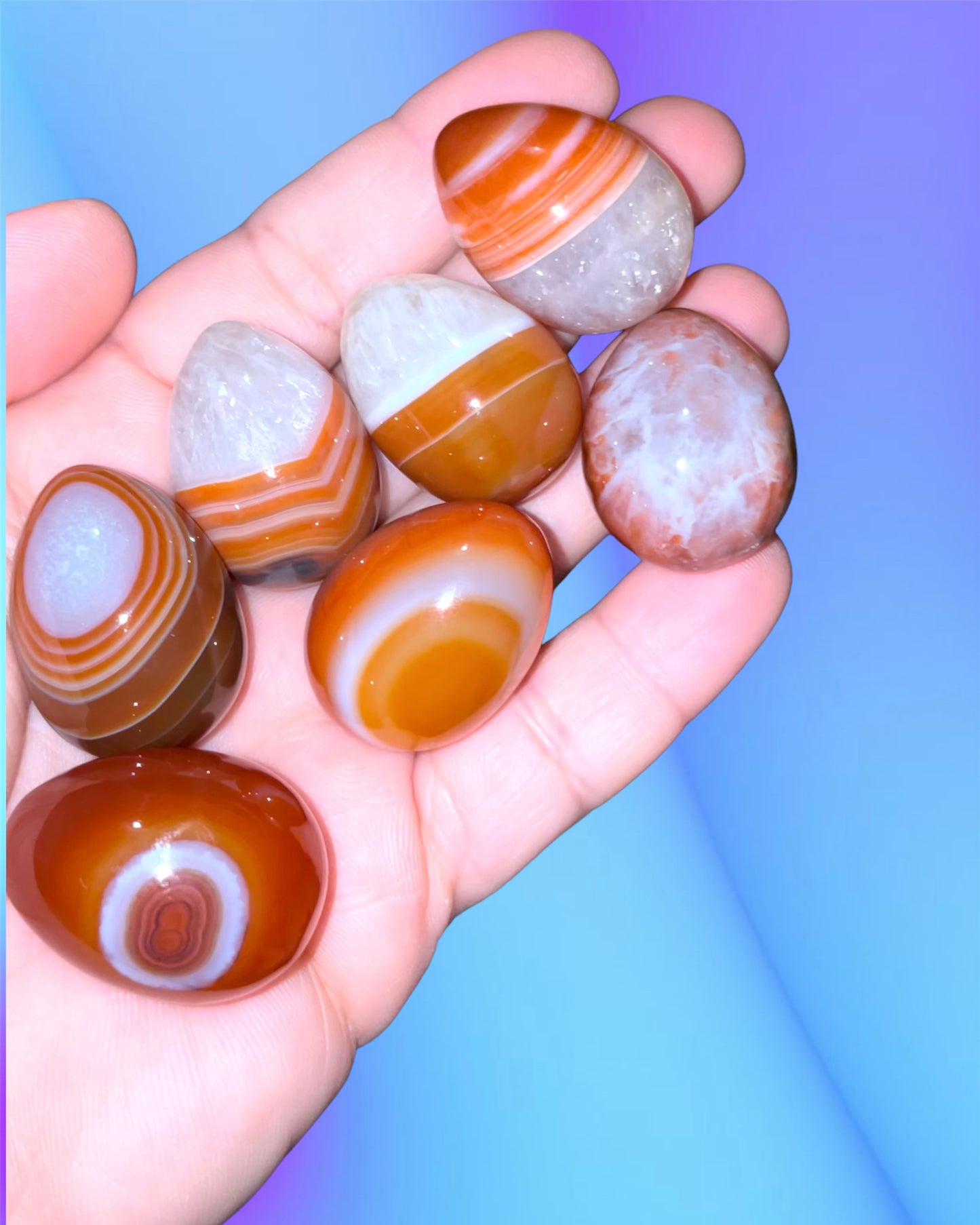Gorgeous quartzy Carnelian eggs “intuitively chosen “