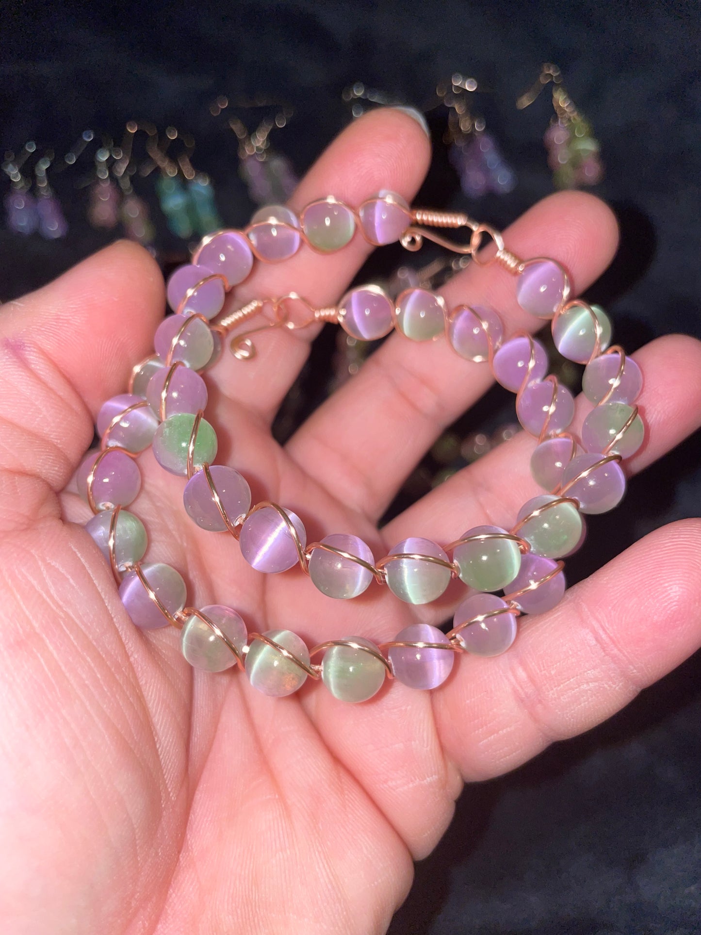 Selenite/Satin spar multicolor wire wrapped bracelets