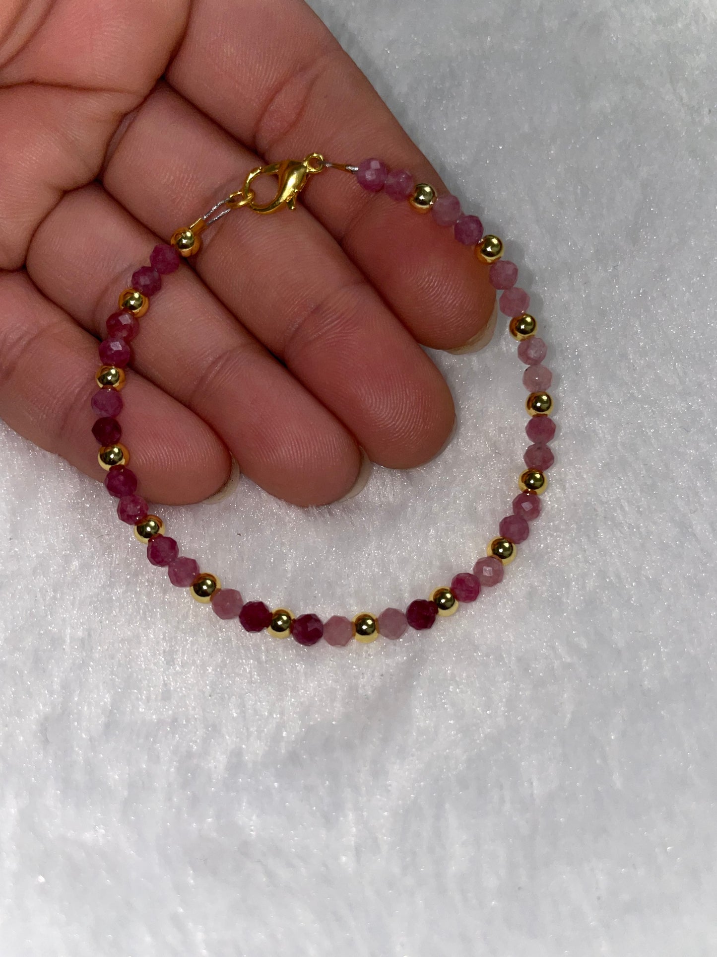 Faceted Pink Tourmaline & 18k gold beads