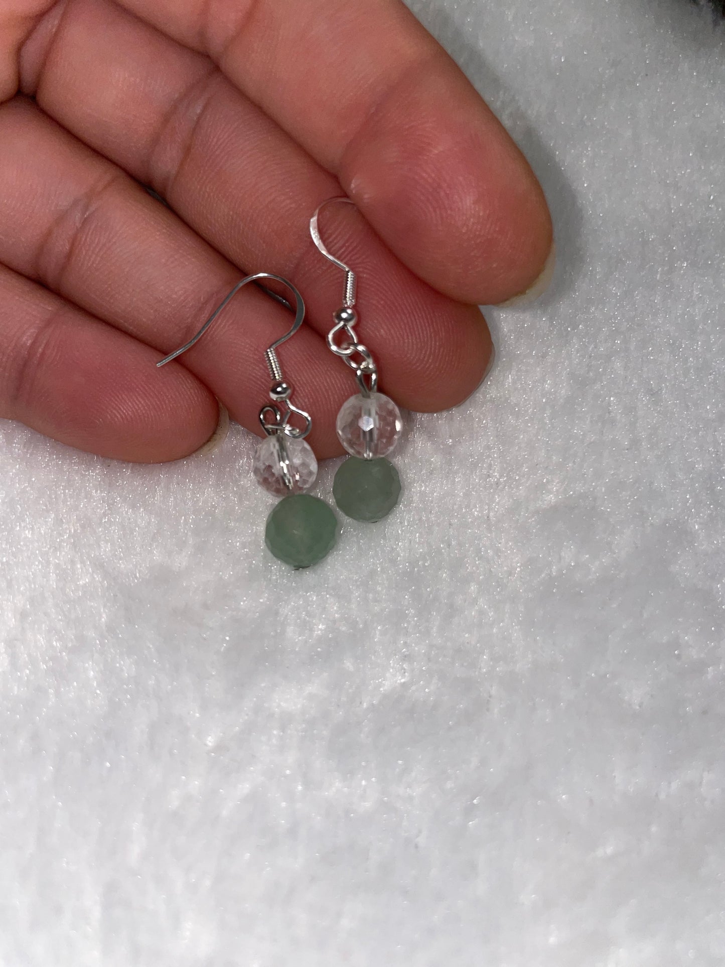 Faceted green aventurine and clear quartz earrings