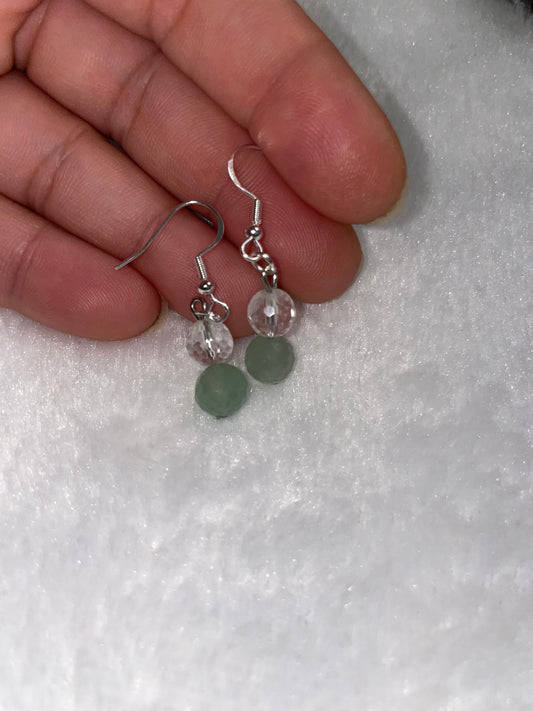 Faceted green aventurine and clear quartz earrings