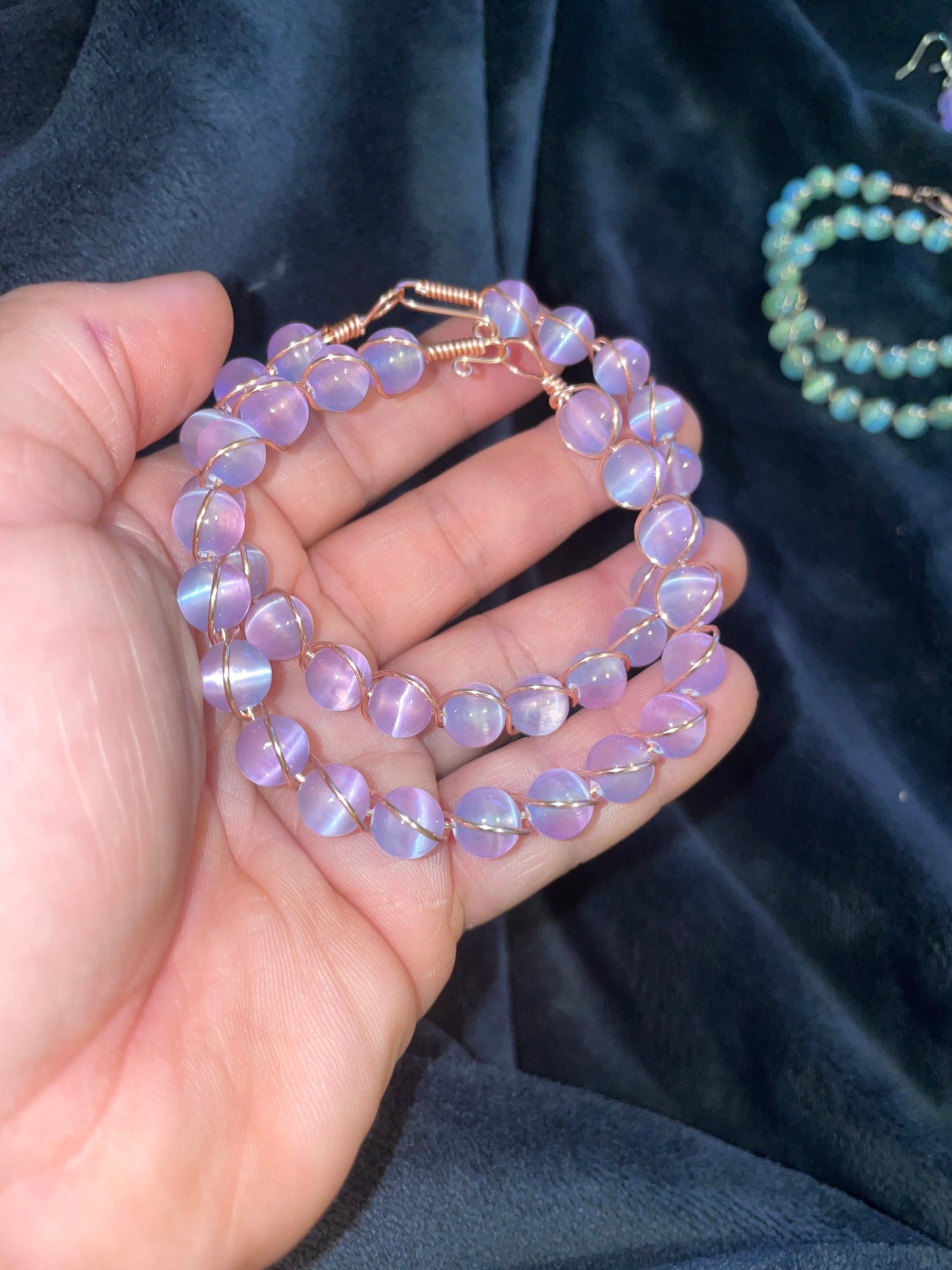 Selenite/Satin spar multicolor wire wrapped bracelets