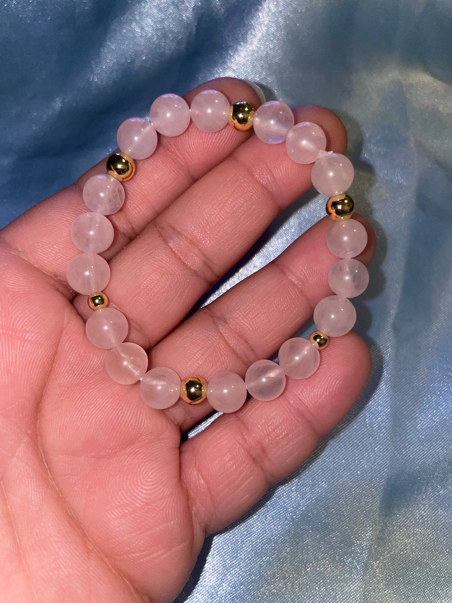 Green aventurine, rose quartz and 18k gold plated bracelet