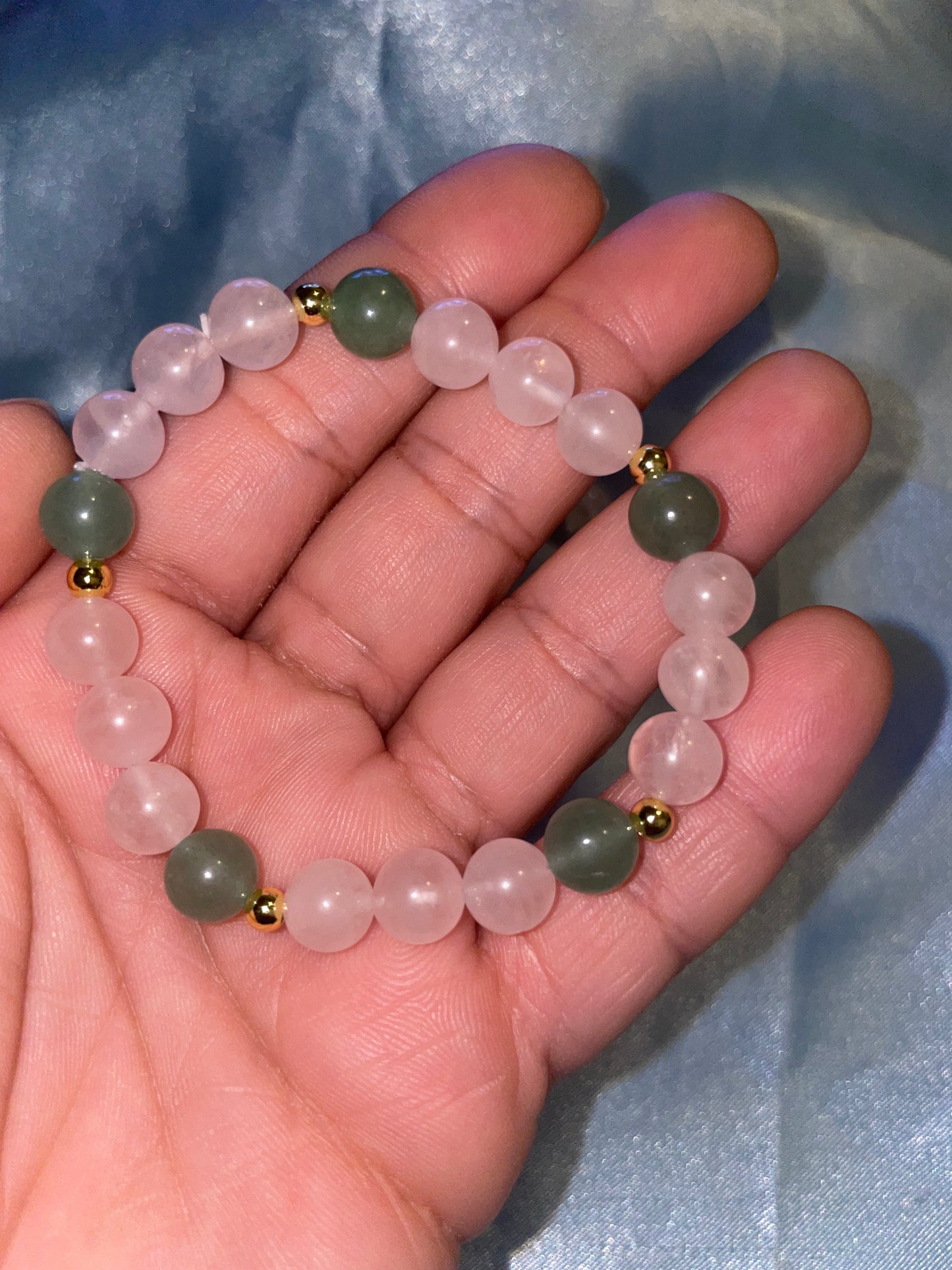 Green aventurine, rose quartz and 18k gold plated bracelet