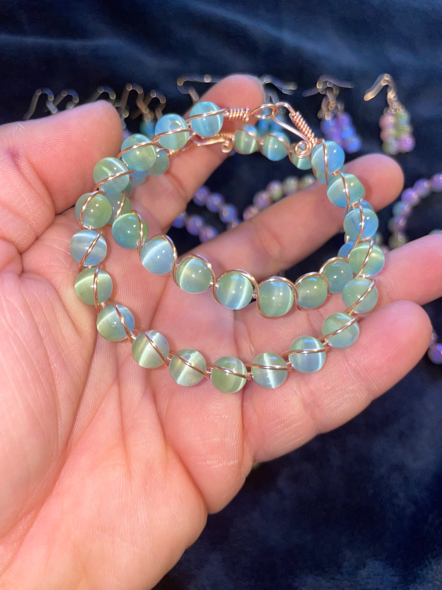 Selenite/Satin spar multicolor wire wrapped bracelets