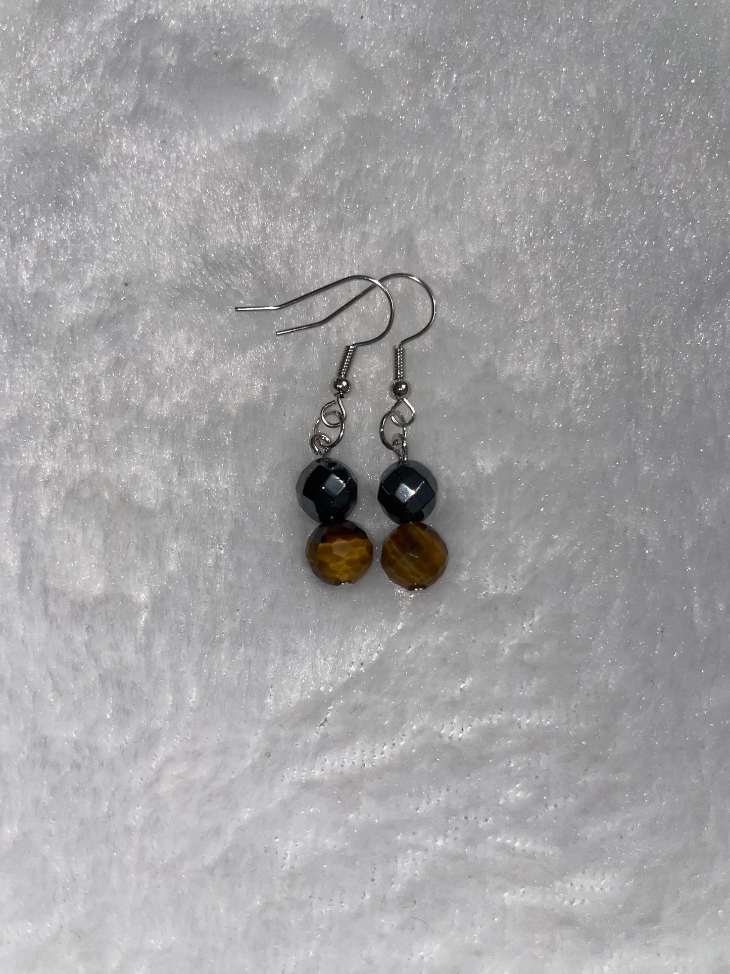 Faceted hematite & tiger’s eye earrings
