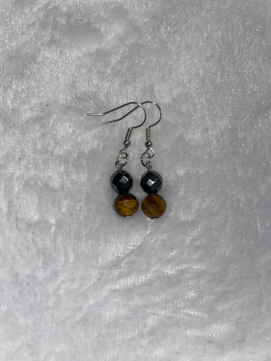 Faceted hematite & tiger’s eye earrings