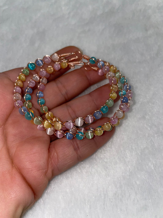 Colorful Selenite/Satin spar wire bracelets (small beads)
