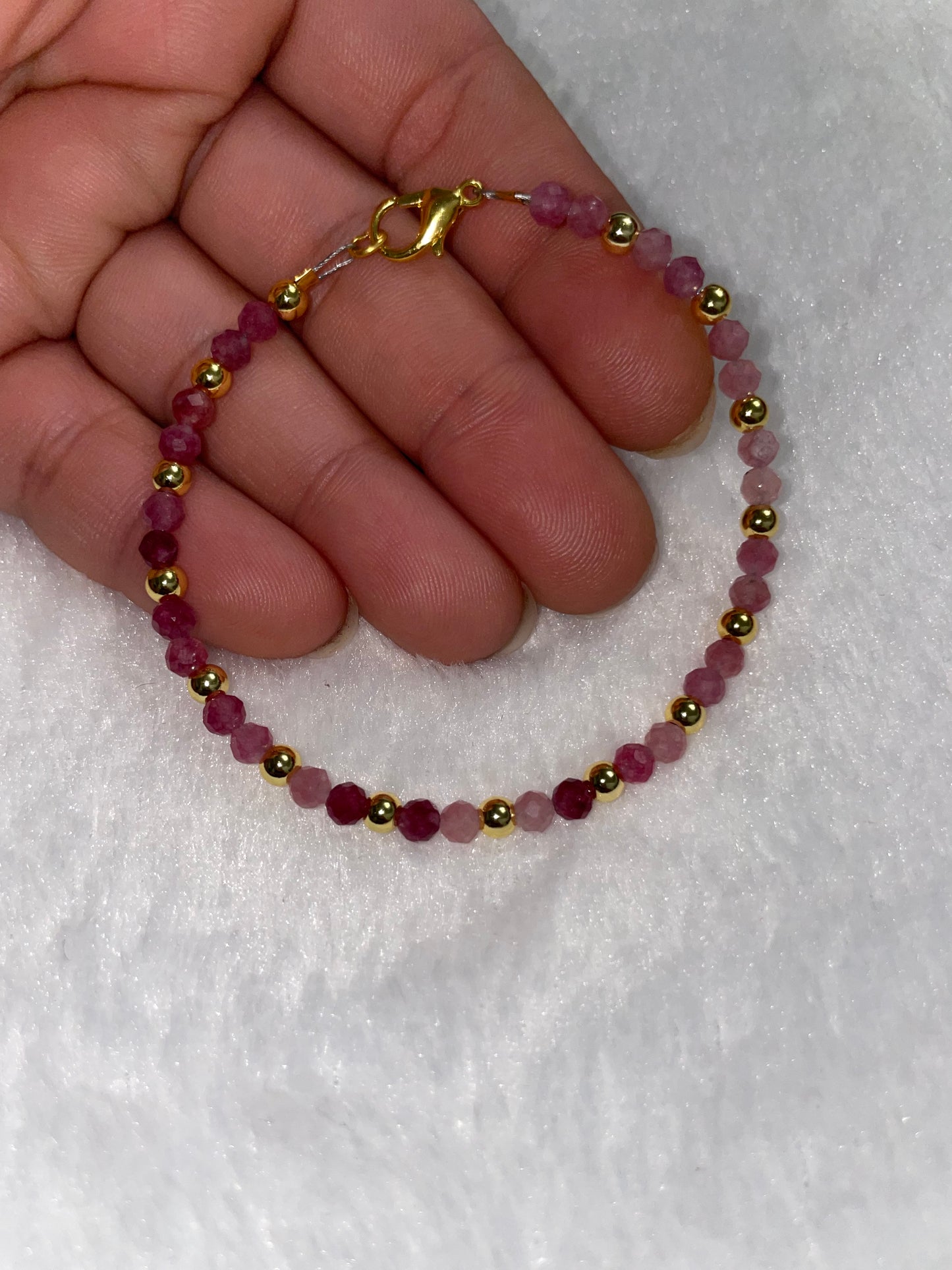 Faceted Pink Tourmaline & 18k gold beads