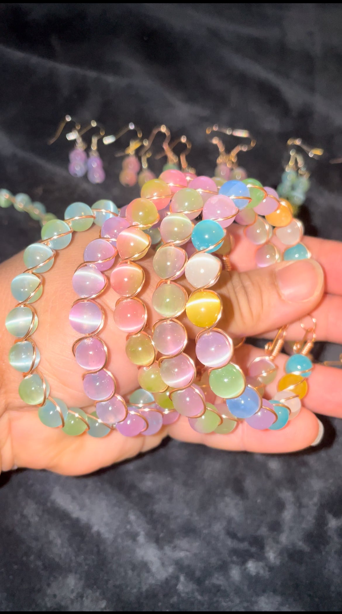 Selenite/Satin spar multicolor wire wrapped bracelets