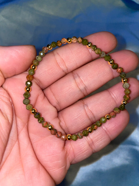 Faceted unakite 18k gold plated bracelet