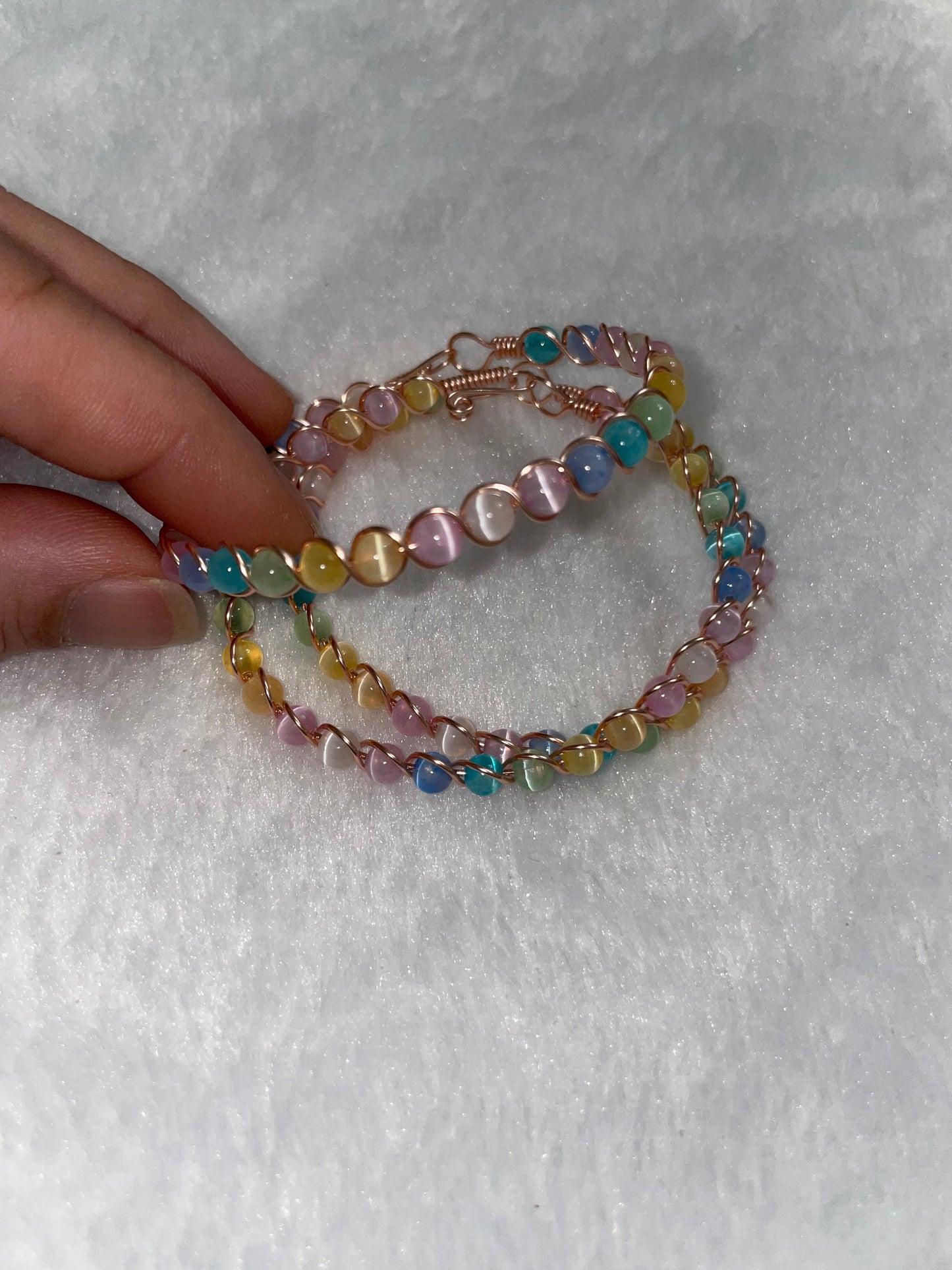 Colorful Selenite/Satin spar wire bracelets (small beads)