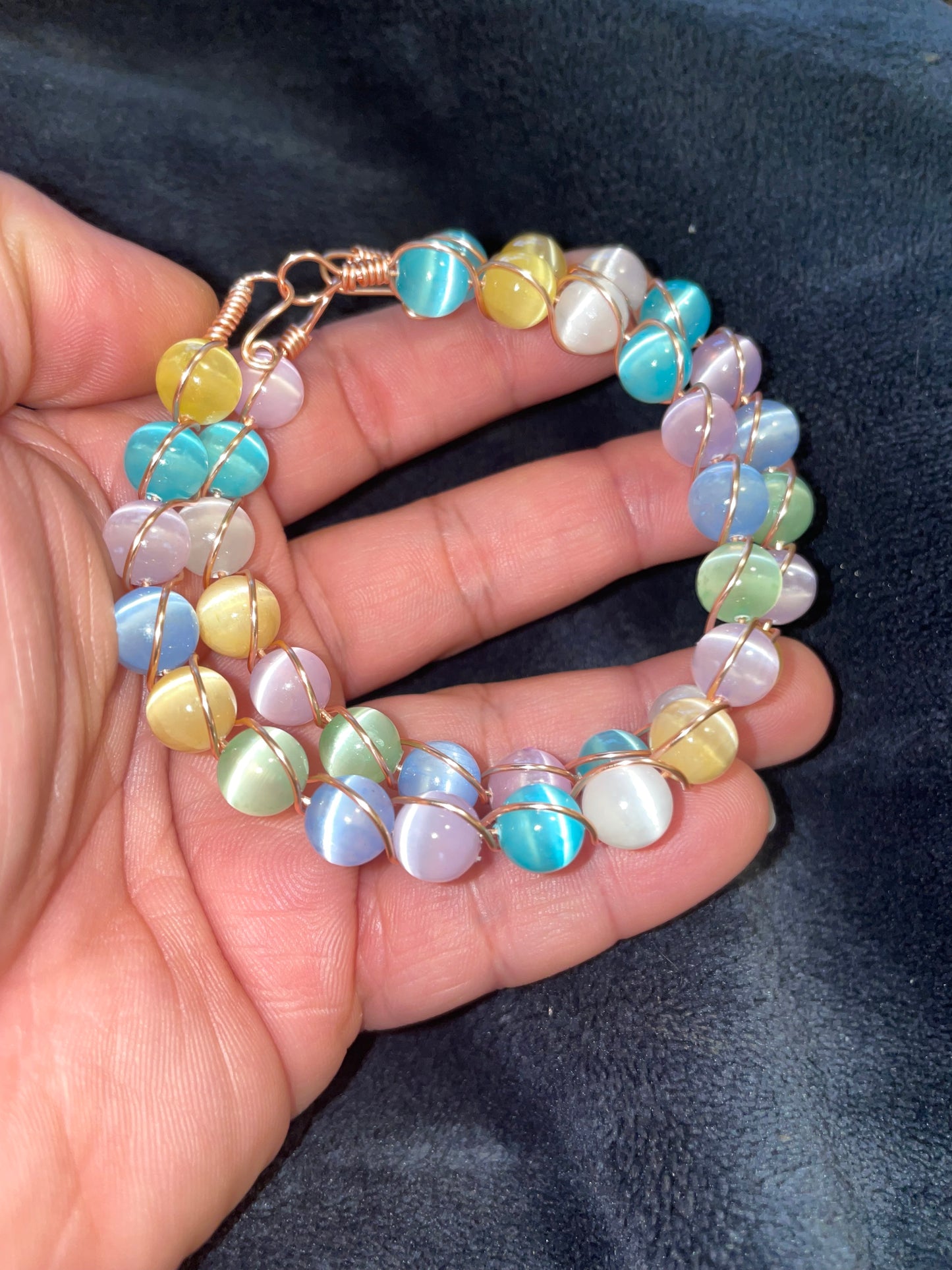 Selenite/Satin spar multicolor wire wrapped bracelets