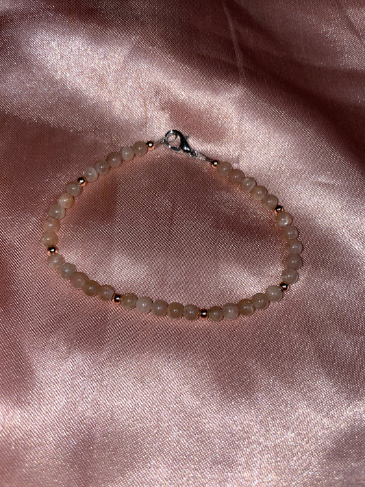 Peach moonstone/sunstone and rose gold plated beads clasp bracelet