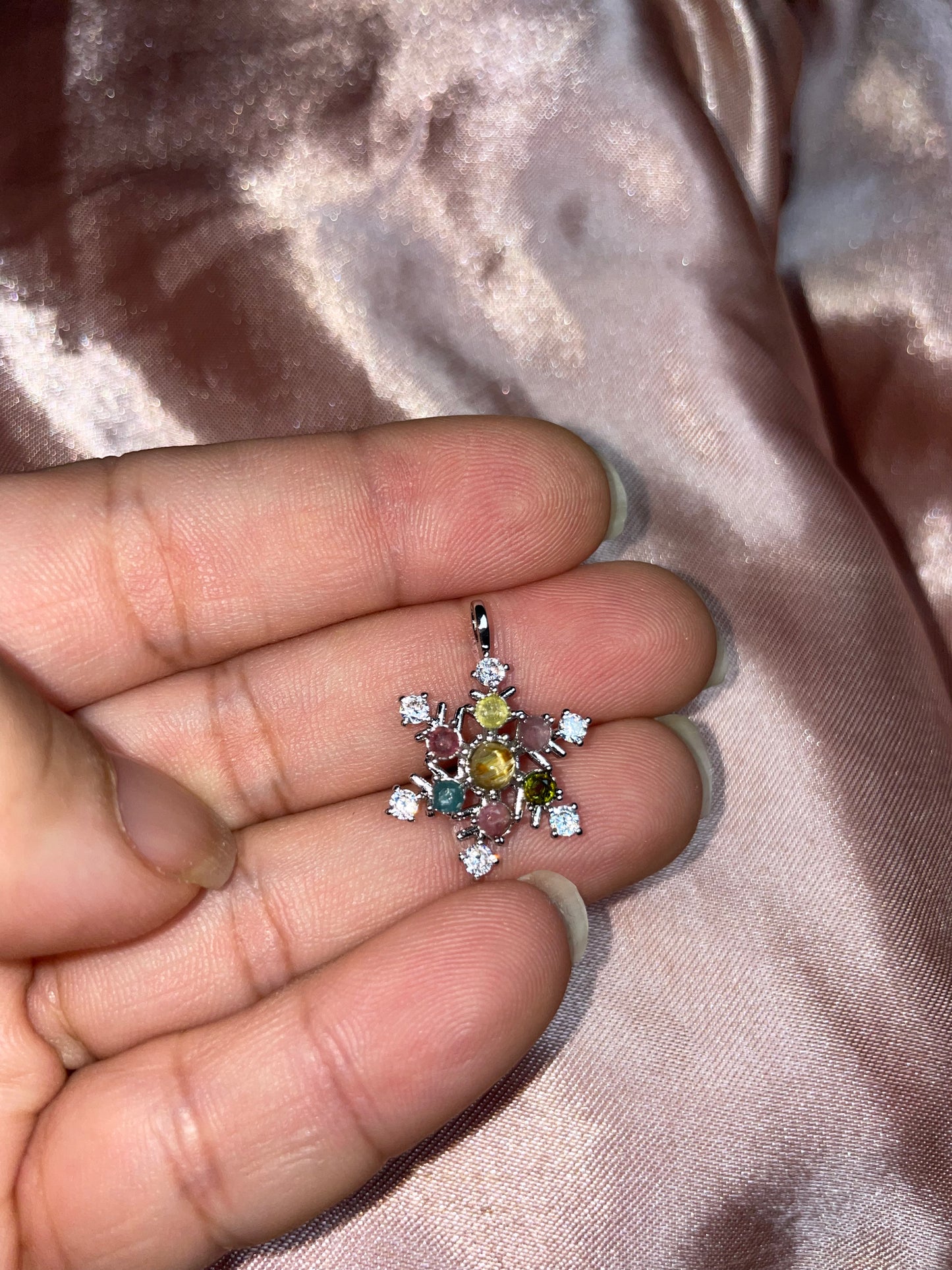 Rainbow tourmaline fidget pendant