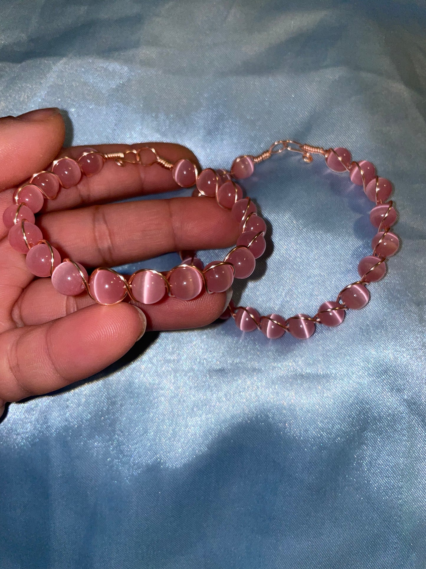 Wire wrapped cat’s eye bracelets