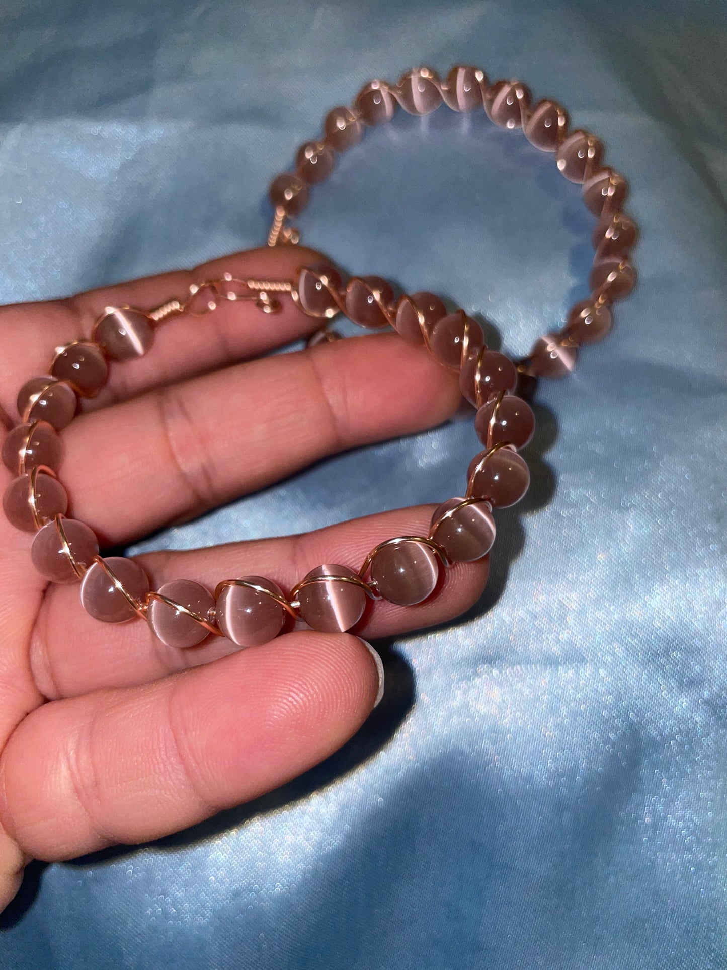 Wire wrapped cat’s eye bracelets