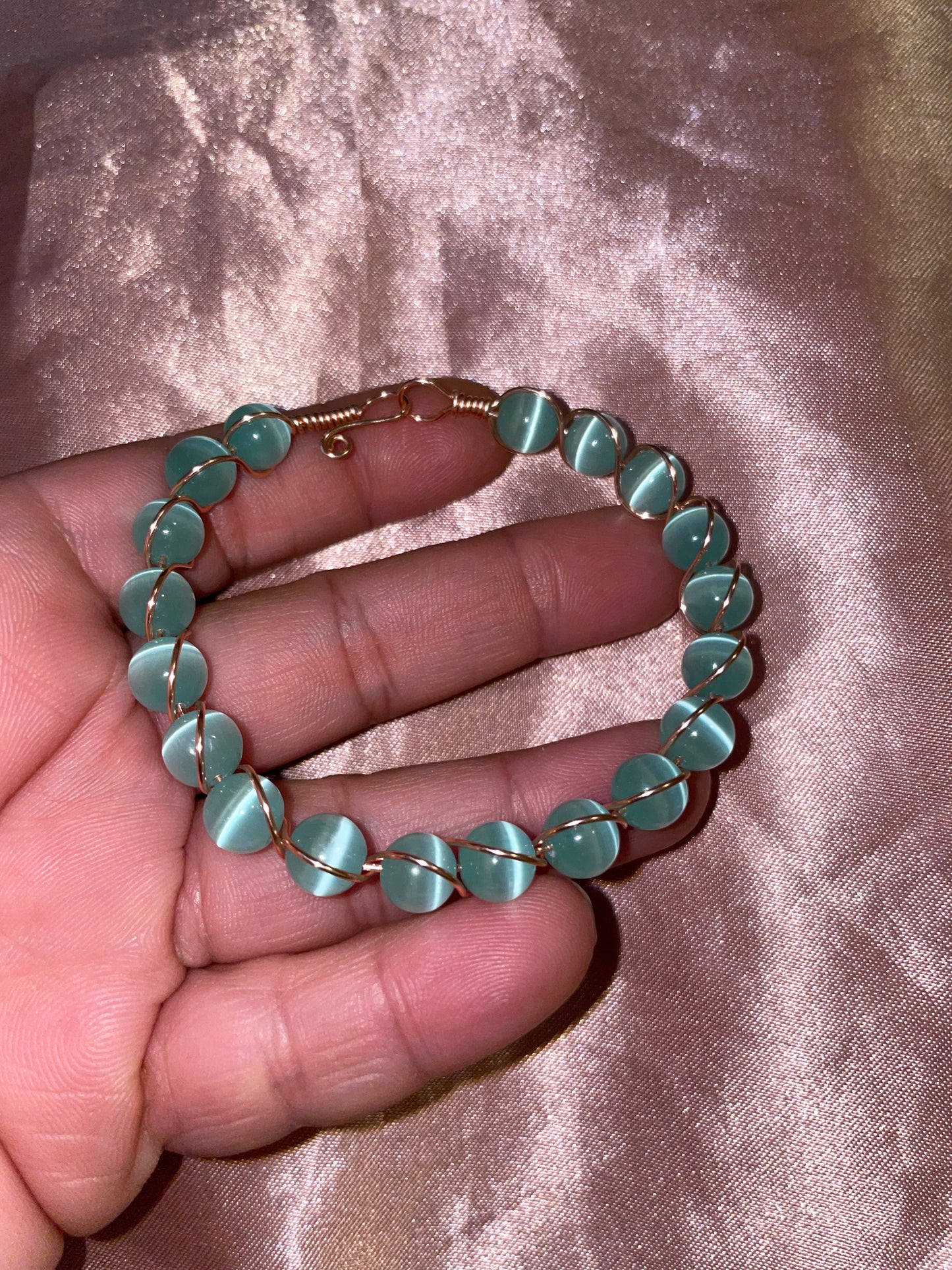Wire wrapped cat’s eye bracelets