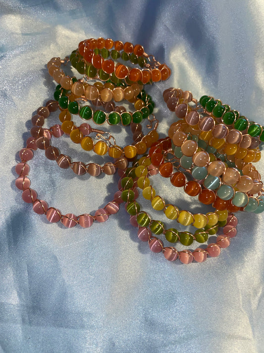 Wire wrapped cat’s eye bracelets