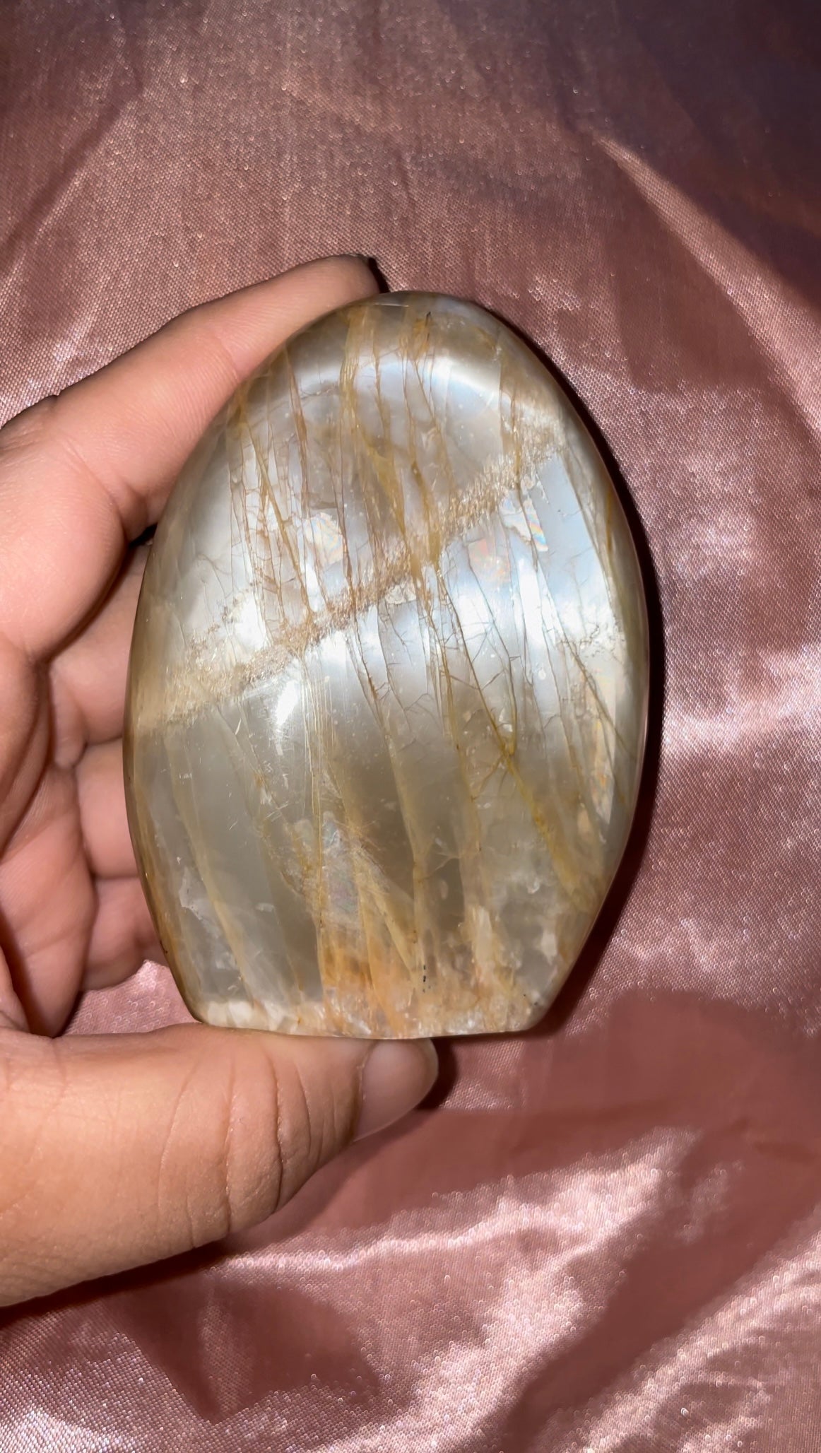 Beautiful full flash peach moonstone free form