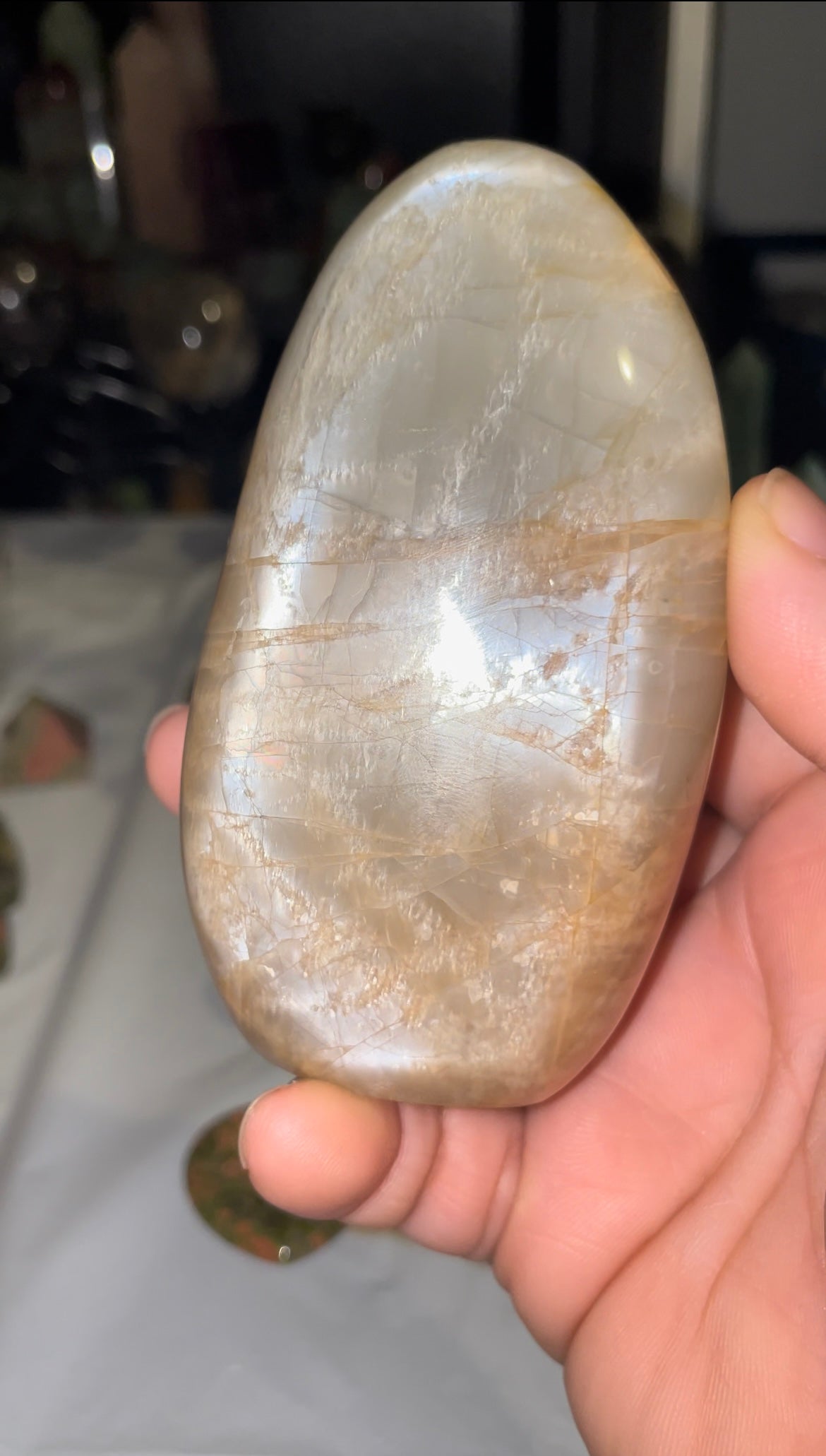 Beautiful full flash peach moonstone free form