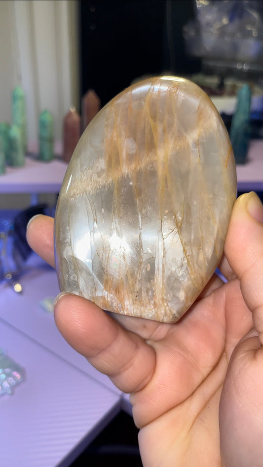 Beautiful full flash peach moonstone free form