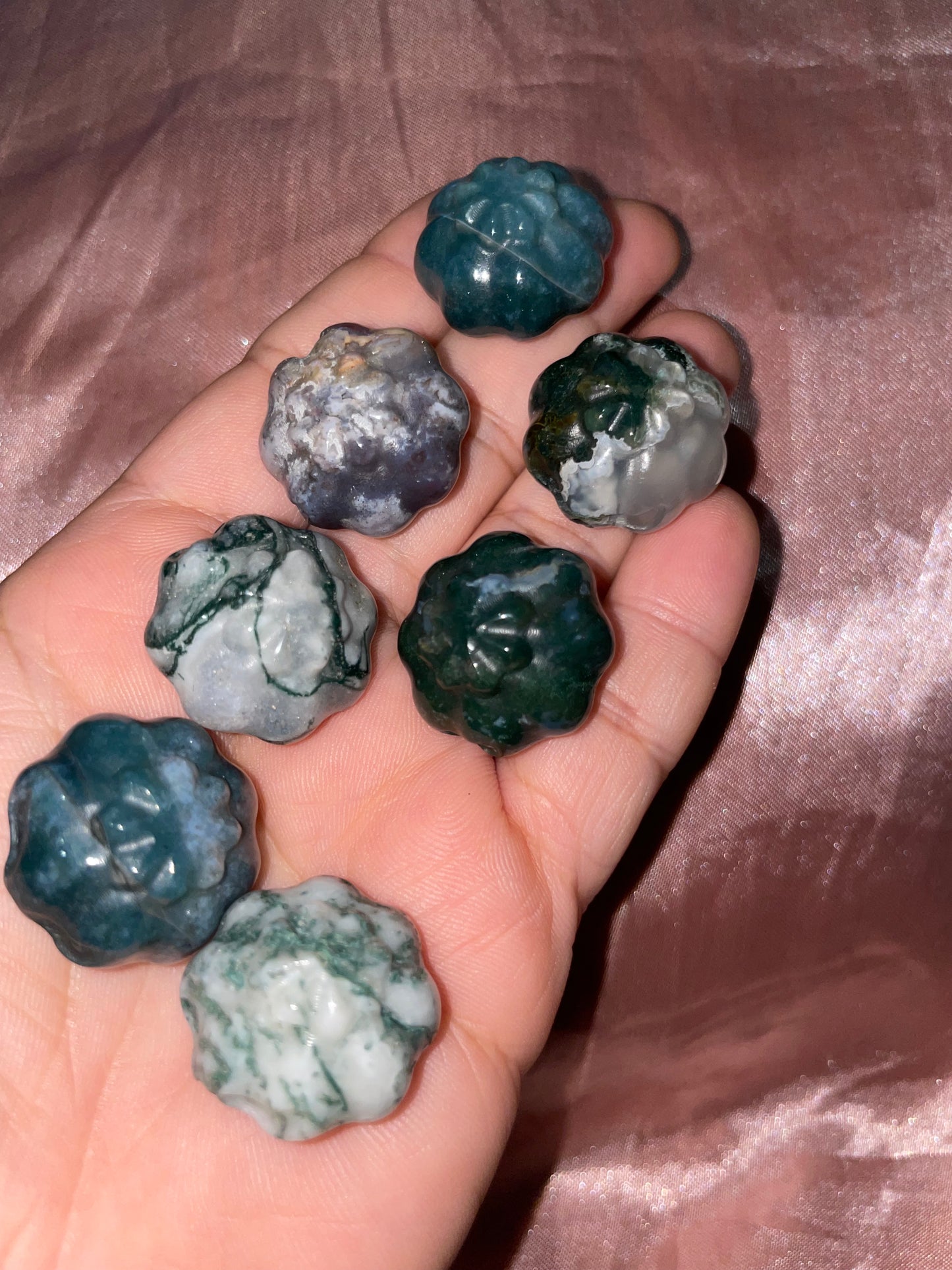 Mini moss agate pumpkin carvings 🎃