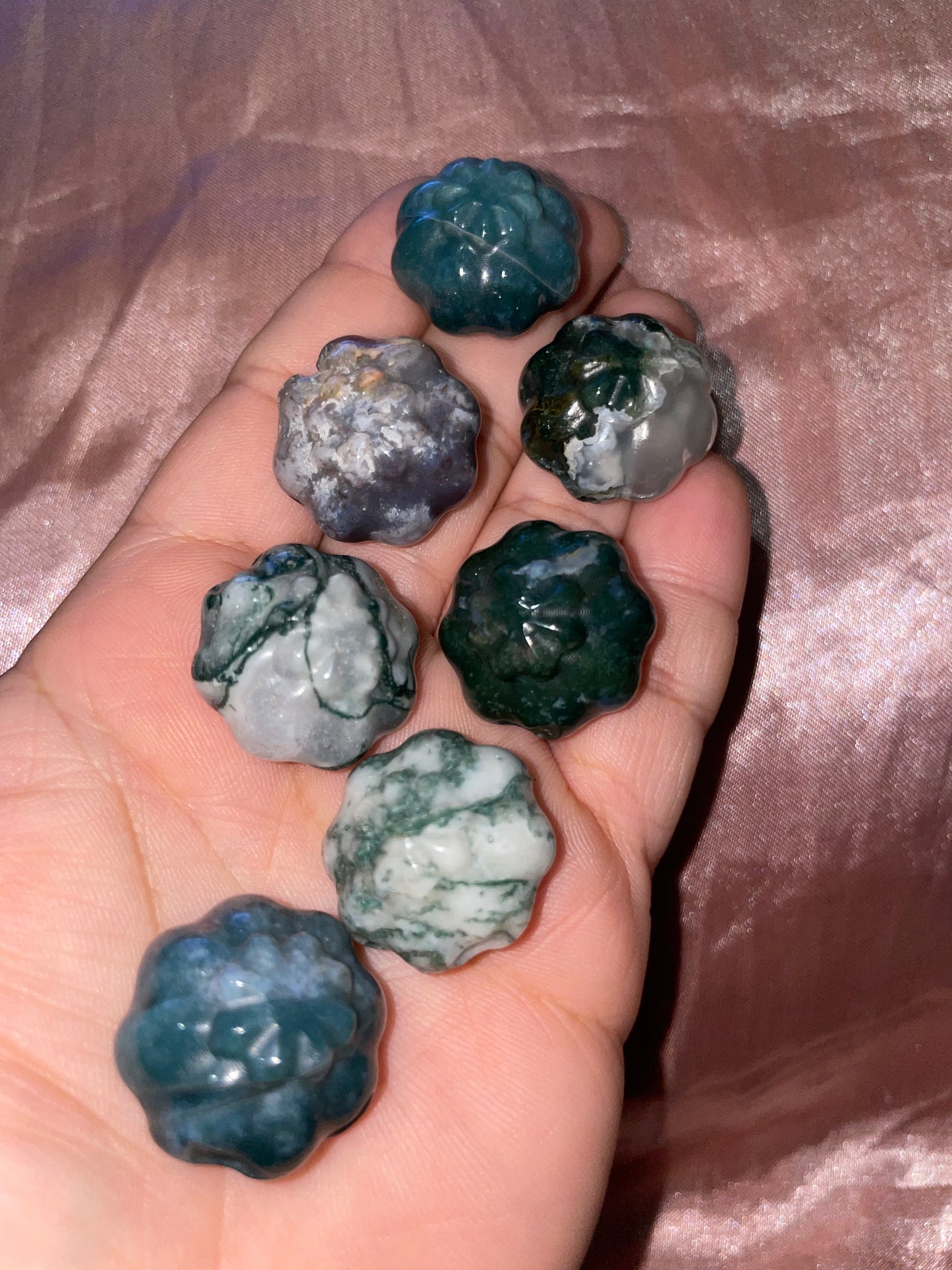 Mini moss agate pumpkin carvings 🎃