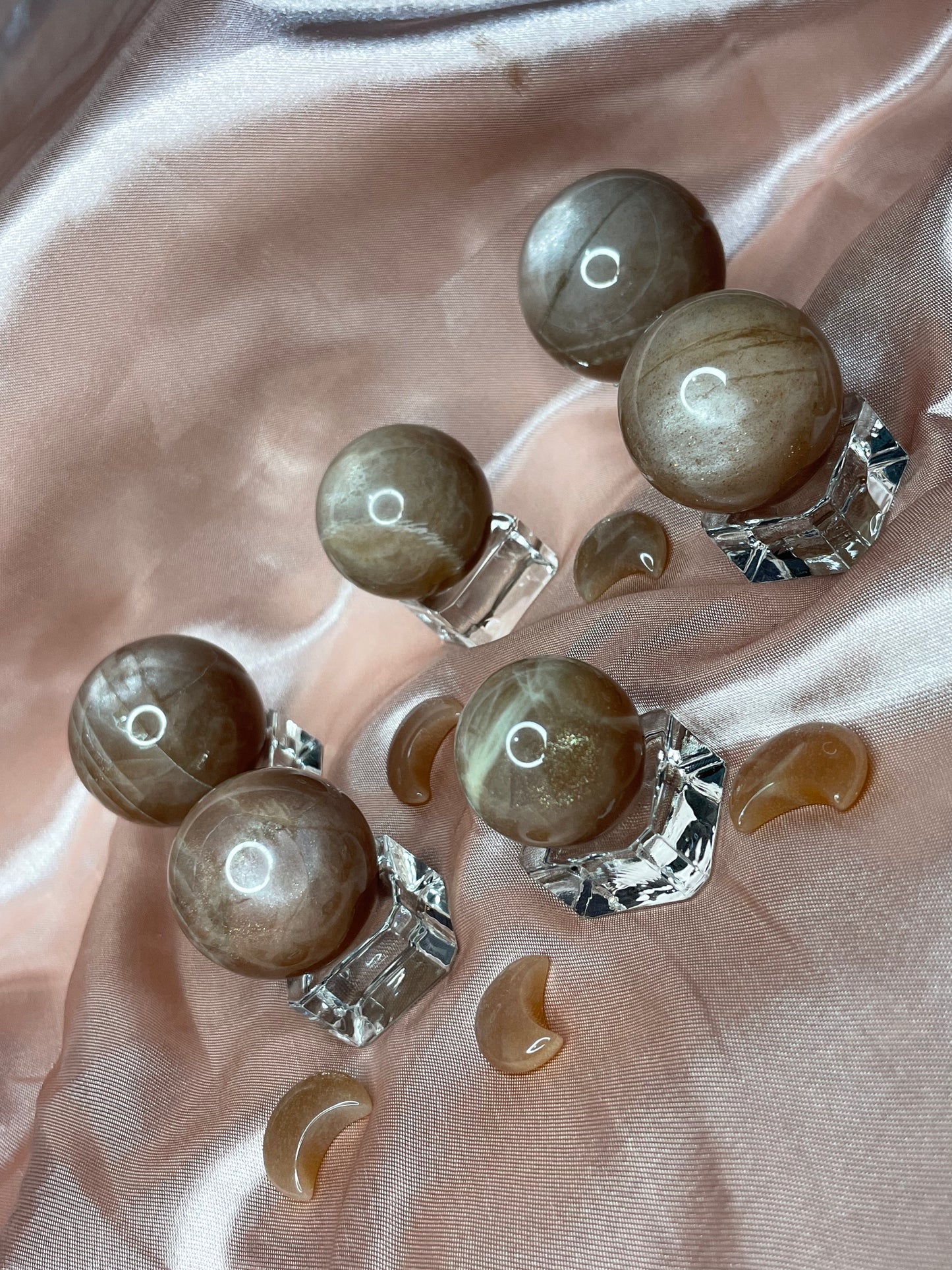 HQ peach moonstone & sunstone spheres