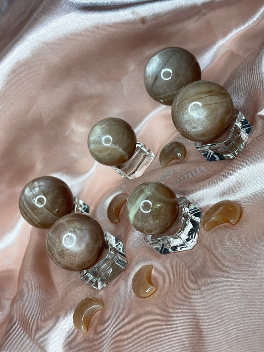 HQ peach moonstone & sunstone spheres