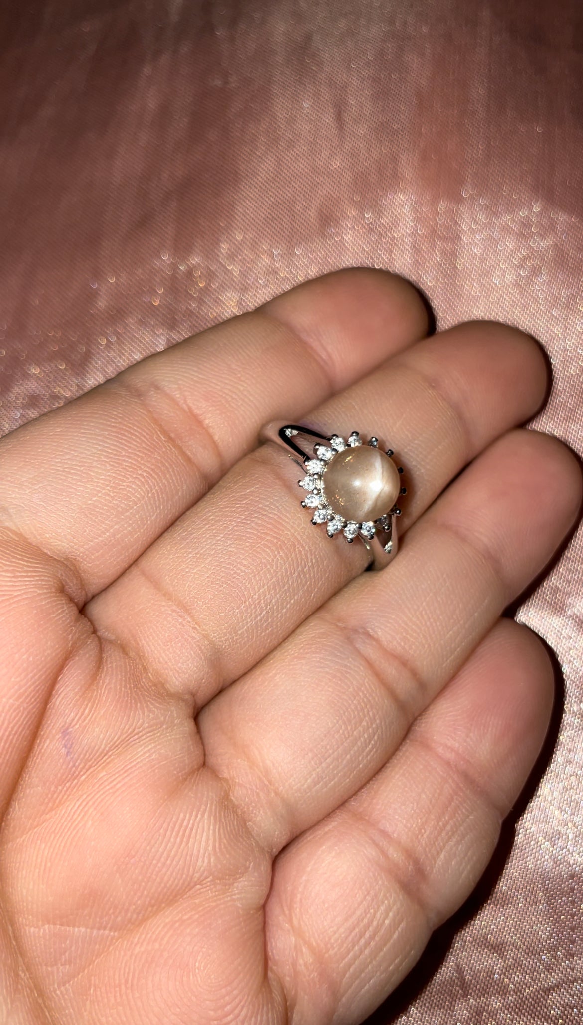 Sunstone/peach moonstone 925s silver ring