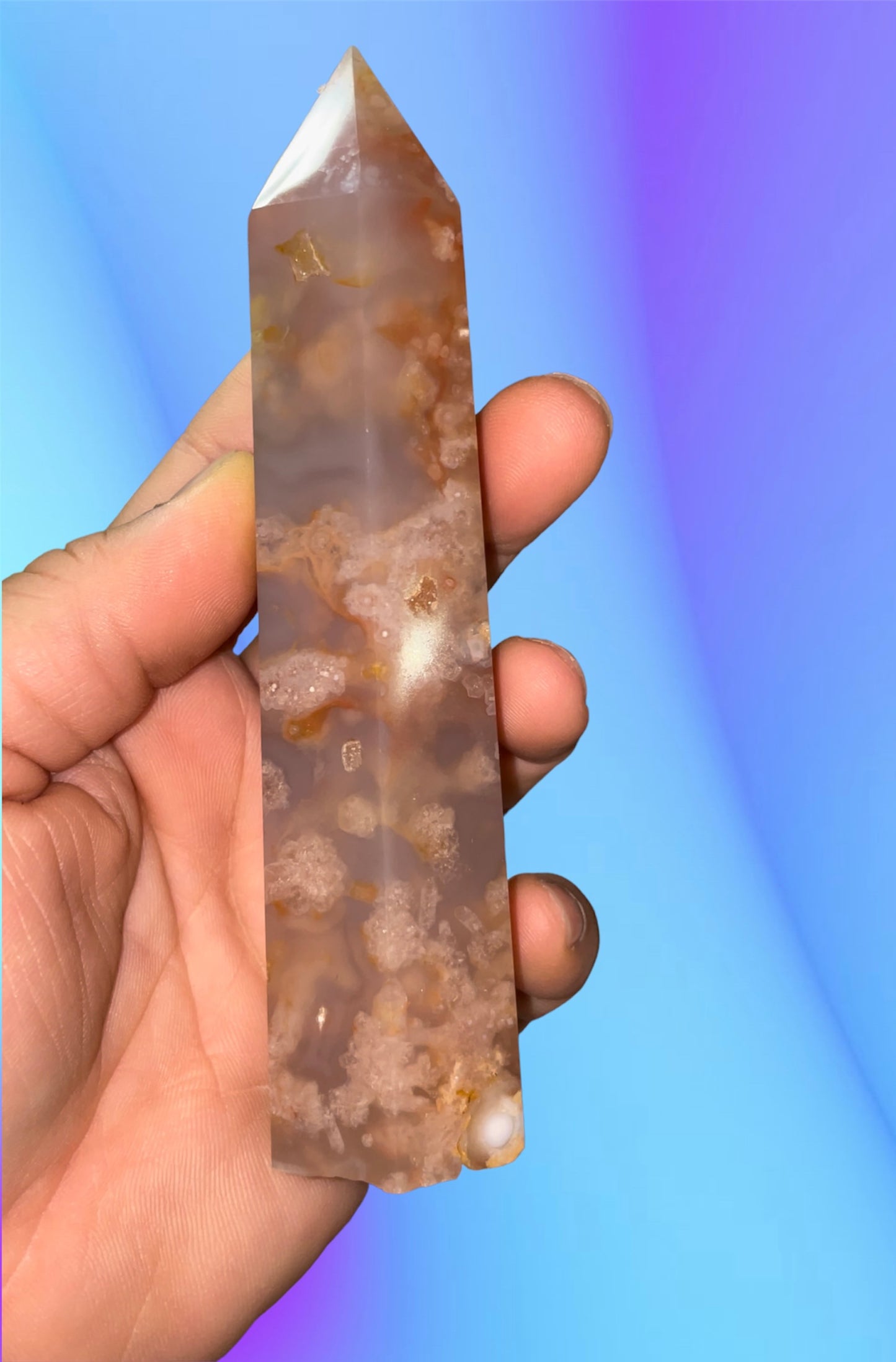Flower agate with carnelian and pink amy inclusions