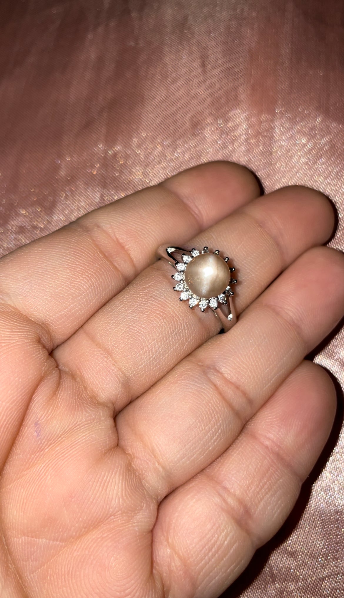 Sunstone/peach moonstone 925s silver ring