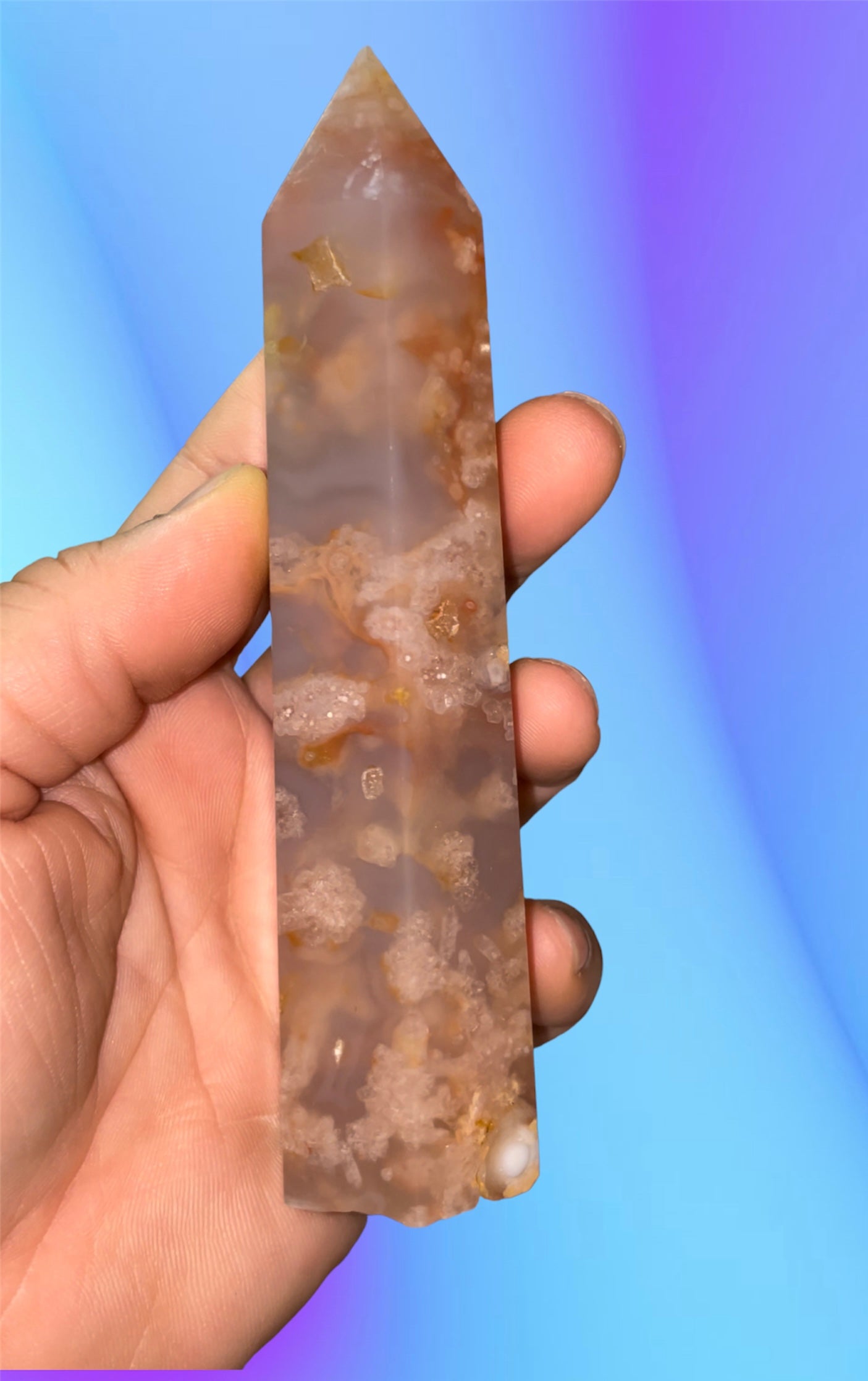 Flower agate with carnelian and pink amy inclusions