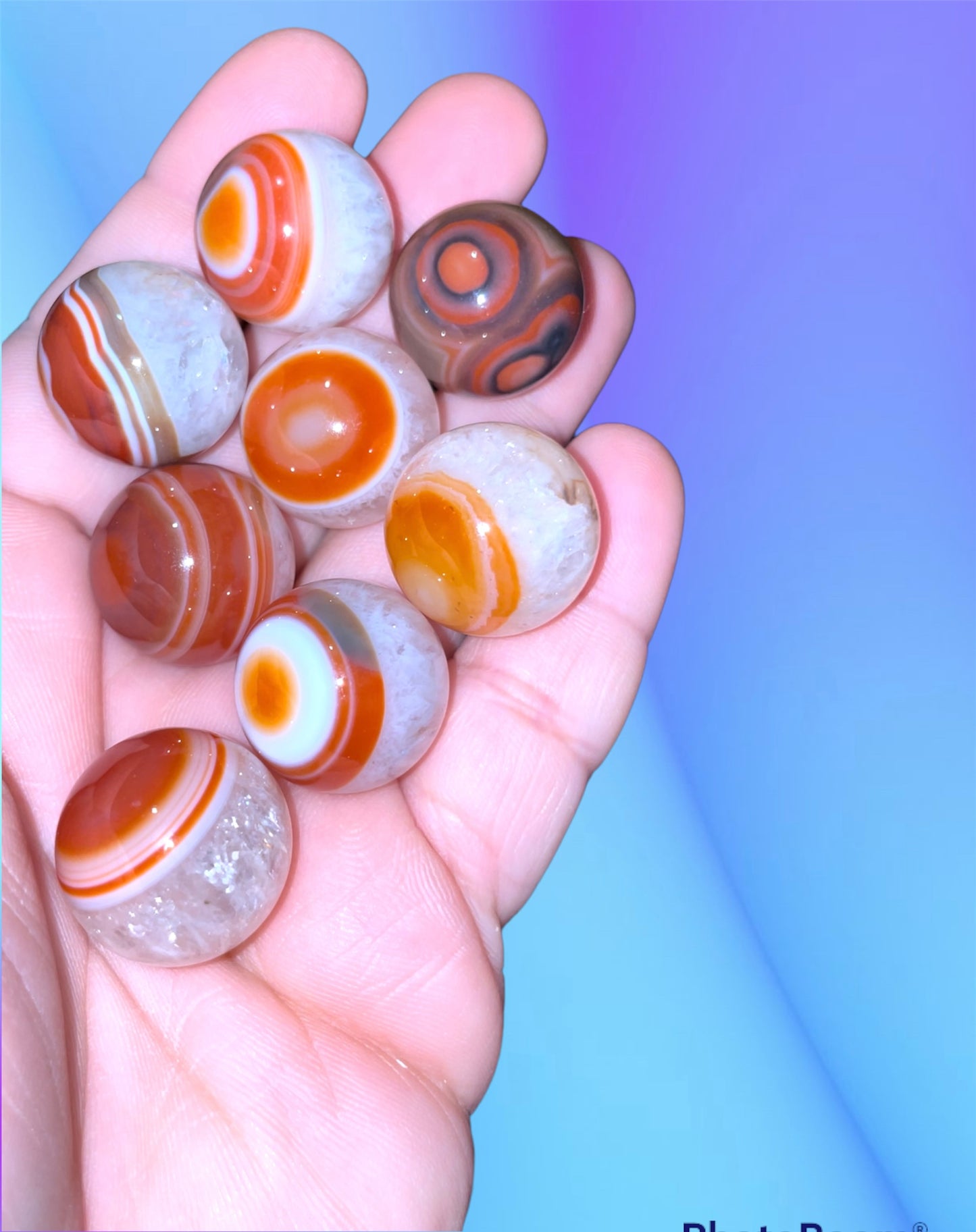 Quartzy Carnelian mini spheres “intuitively chosen “