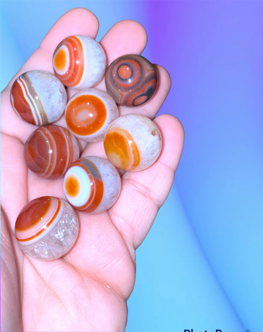 Quartzy Carnelian mini spheres “intuitively chosen “
