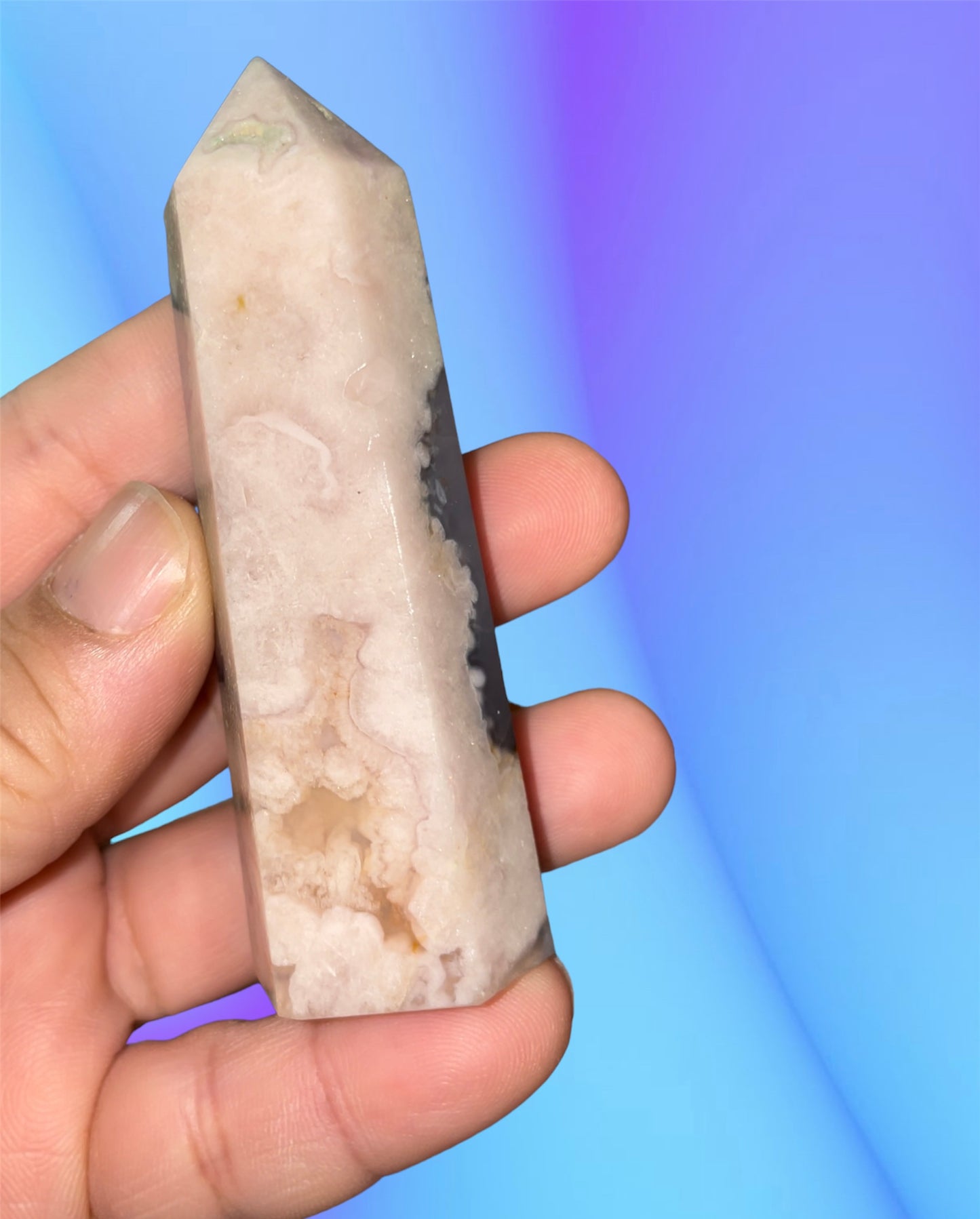 Pink amethyst & black flower agate tower